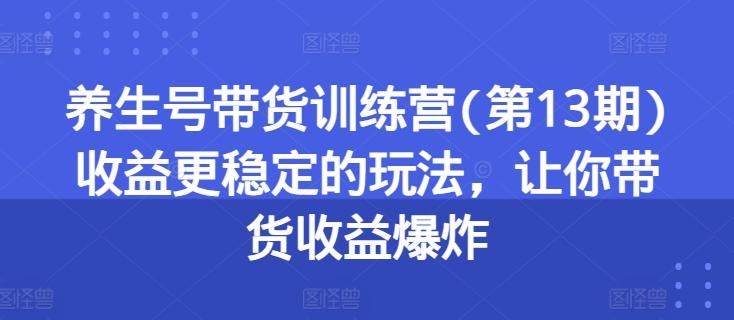 养生号带货训练营(第13期)收益更稳定的玩法，让你带货收益爆炸-云创智库
