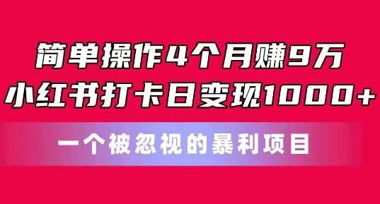 简单操作4个月赚9w，小红书打卡日变现1k，一个被忽视的暴力项目【揭秘】-云创智库