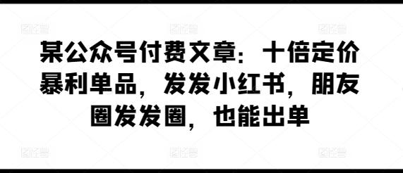 某公众号付费文章：十倍定价暴利单品，发发小红书，朋友圈发发圈，也能出单-云创智库