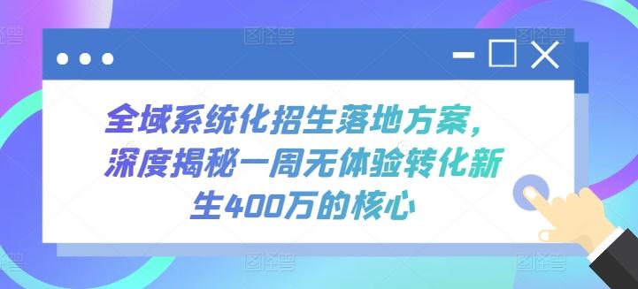 全域系统化招生落地方案，深度揭秘一周无体验转化新生400万的核心-云创智库