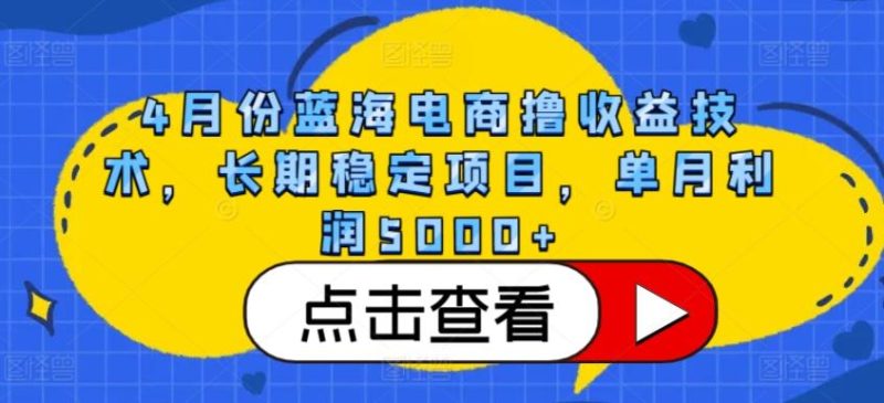 4月份蓝海电商撸收益技术，长期稳定项目，单月利润5000+【揭秘】-云创智库