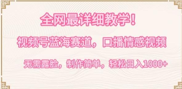 全网最详细教学，视频号蓝海赛道，口播情感视频，无需露脸，制作简单，轻松实现日入1000+【揭秘】-云创智库