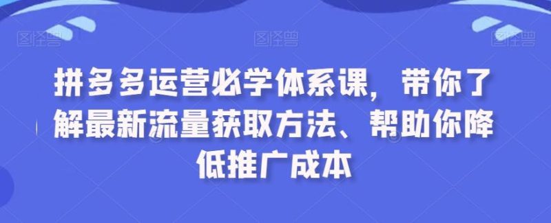 拼多多运营必学体系课，带你了解最新流量获取方法、帮助你降低推广成本-云创智库