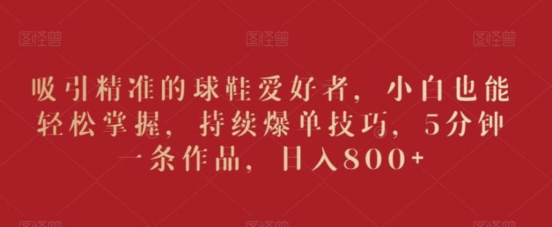 吸引精准的球鞋爱好者，小白也能轻松掌握，持续爆单技巧，5分钟一条作品，日入800+【揭秘】-云创智库