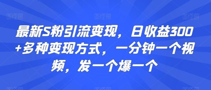 最新S粉引流变现，日收益300+多种变现方式，一分钟一个视频，发一个爆一个【揭秘】-云创智库