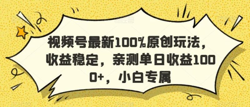 视频号最新100%原创玩法，收益稳定，亲测单日收益1000+，小白专属【揭秘】-云创智库