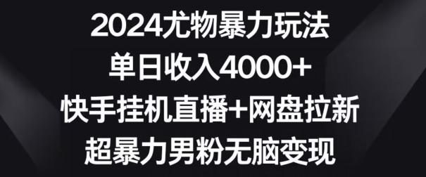 2024尤物暴力玩法，单日收入4000+，快手挂机直播+网盘拉新，超暴力男粉无脑变现【揭秘】-云创智库