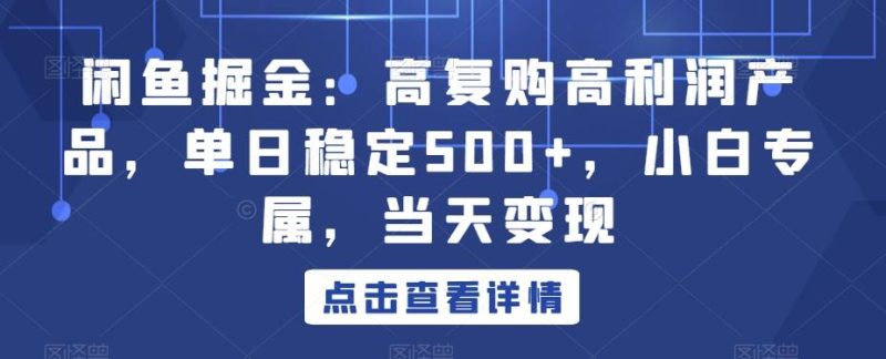 闲鱼掘金：高复购高利润产品，单日稳定500+，小白专属，当天变现-云创智库