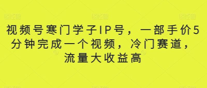 视频号寒门学子IP号，一部手价5分钟完成一个视频，冷门赛道，流量大收益高【揭秘】-云创智库