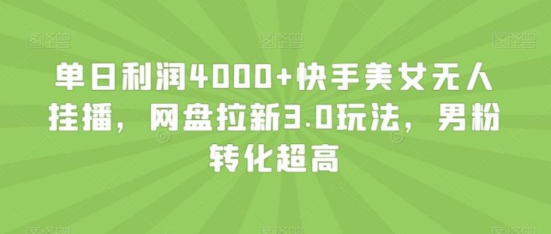 单日利润4000+快手美女无人挂播，网盘拉新3.0玩法，男粉转化超高【揭秘】-云创智库