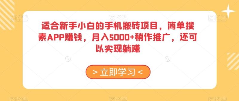 适合新手小白的手机搬砖项目，简单搜素APP赚钱，月入5000+稍作推广，还可以实现躺赚【揭秘】-云创智库