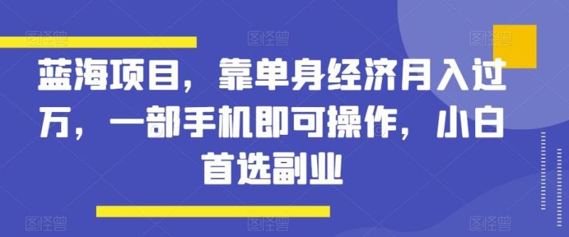 蓝海项目，靠单身经济月入过万，一部手机即可操作，小白首选副业【揭秘】-云创智库