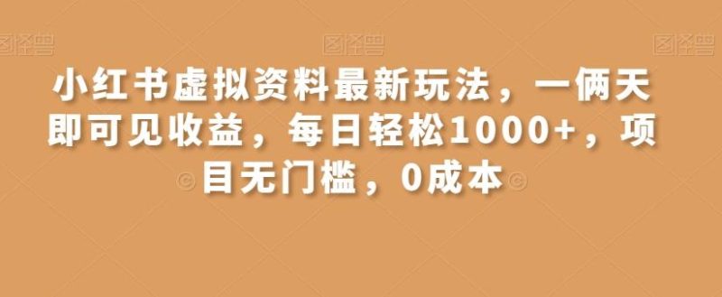 小红书虚拟资料最新玩法，一俩天即可见收益，每日轻松1000+，项目无门槛，0成本-云创智库