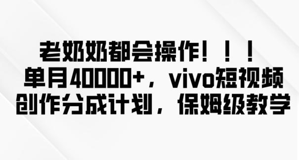 老奶奶都会操作，新平台无脑操作，单月40000+，vivo短视频创作分成计划【揭秘】-云创智库