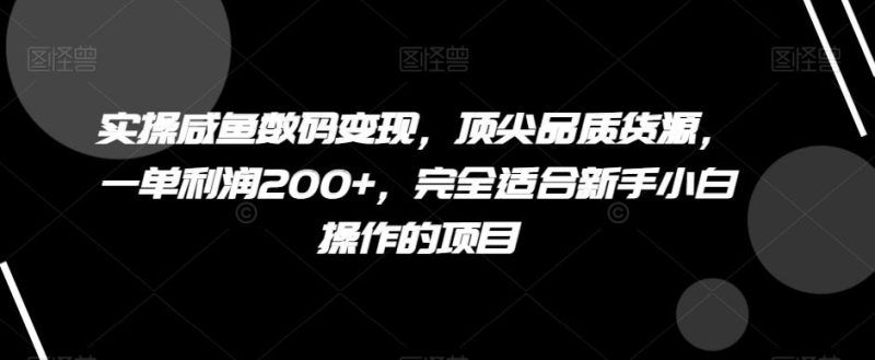 实操咸鱼数码变现，顶尖品质货源，一单利润200+，完全适合新手小白操作的项目【揭秘】-云创智库