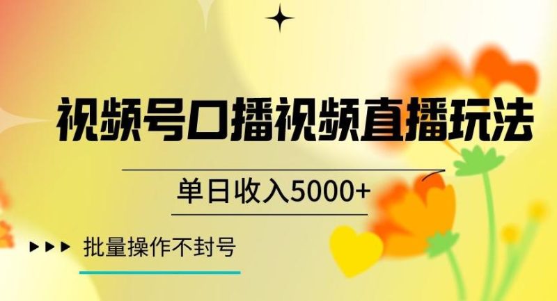 视频号囗播视频直播玩法，单日收入5000+，批量操作不封号【揭秘】-云创智库