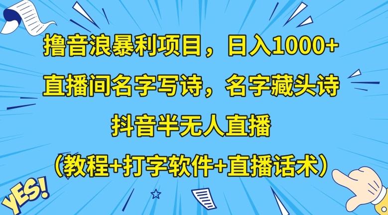 撸音浪暴利项目，日入1000+，直播间名字写诗，名字藏头诗，抖音半无人直播（教程+打字软件+直播话术）【揭秘】-云创智库