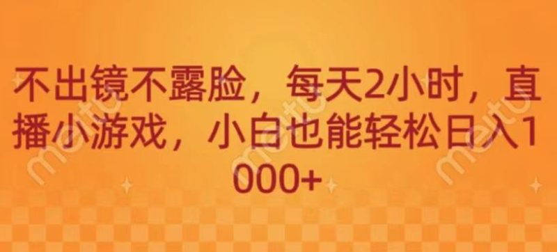 不出镜不露脸，每天2小时，直播小游戏，小白也能轻送日入1000+-云创智库