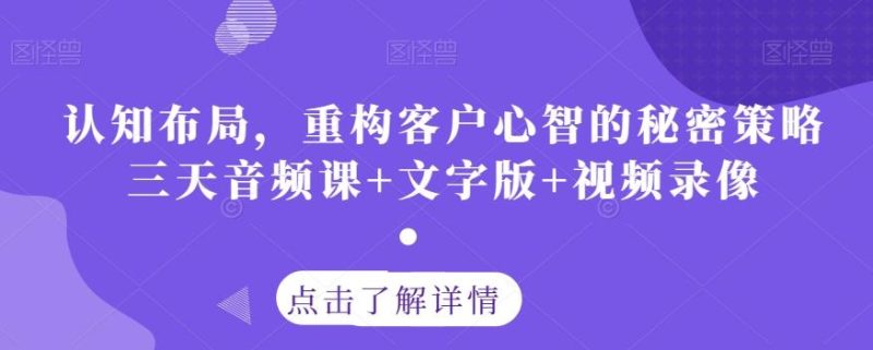 认知布局，重构客户心智的秘密策略三天音频课+文字版+视频录像-云创智库