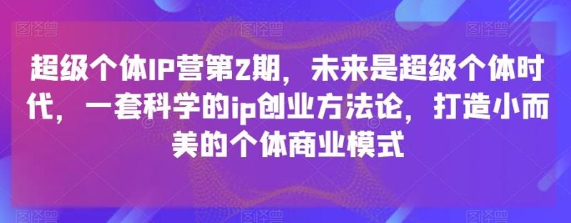 超级个体IP营第2期，未来是超级个体时代，一套科学的ip创业方法论，打造小而美的个体商业模式-云创智库