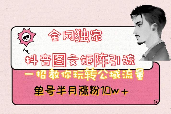 全网独家抖音图文矩阵引流，一招教你玩转公域流量，单号半月涨粉10w+【揭秘】-云创智库