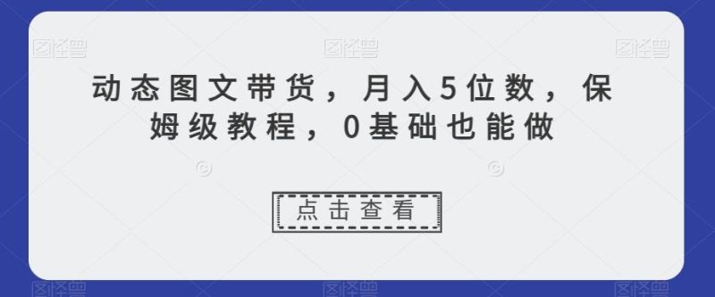 动态图文带货，月入5位数，保姆级教程，0基础也能做【揭秘】-云创智库