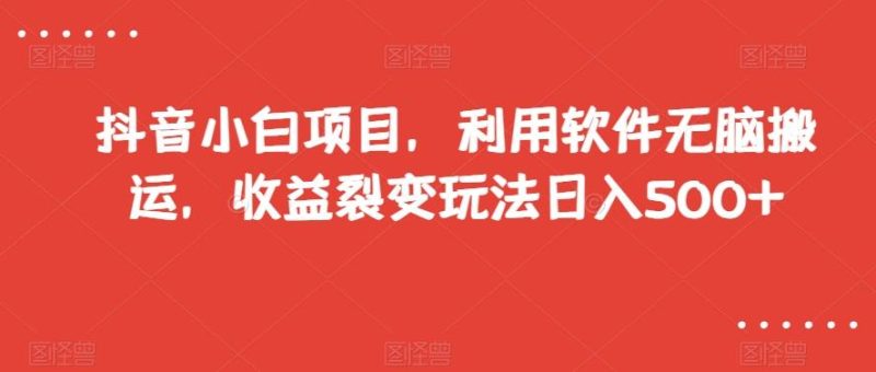 抖音小白项目，利用软件无脑搬运，收益裂变玩法日入500+【揭秘】-云创智库