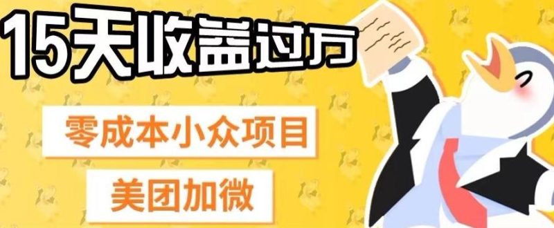 零成本小众项目，美团加微，一单4.5+，15天已经有人赚上万收益-云创智库