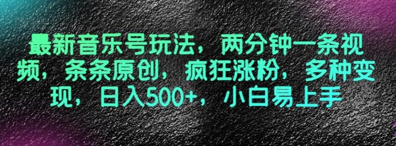 最新音乐号玩法，两分钟一条视频，条条原创，疯狂涨粉，多种变现，日入500+，小白易上手【揭秘】-云创智库