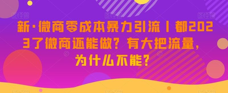新·微商零成本暴力引流丨都2023了微商还能做？有大把流量，为什么不能？-云创智库