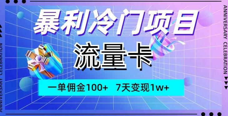 暴利冷门项目，流量卡，一单佣金100+，7天变现1w+-云创智库