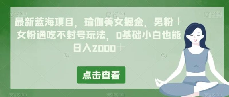 最新蓝海项目，瑜伽美女掘金，男粉＋女粉通吃不封号玩法，0基础小白也能日入2000＋-云创智库