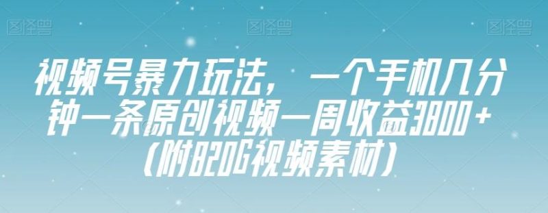 视频号暴力玩法，一个手机几分钟一条原创视频一周收益3800+（附820G视频素材）-云创智库