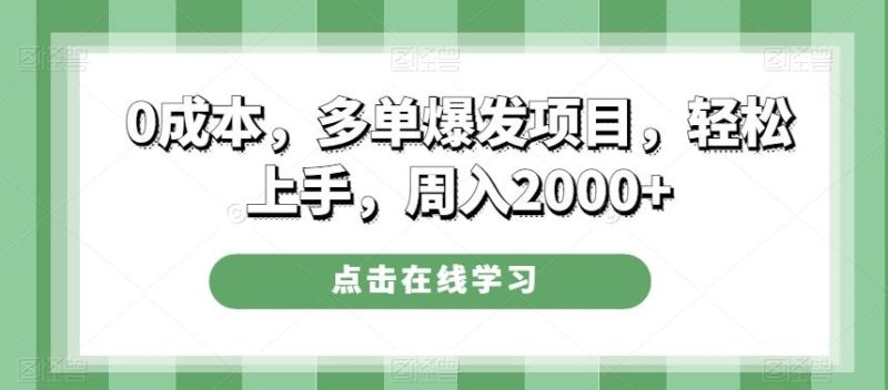0成本，多单爆发项目，轻松上手，周入2000+-云创智库