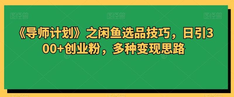 《导师计划》之闲鱼选品技巧，日引300+创业粉，多种变现思路-云创智库