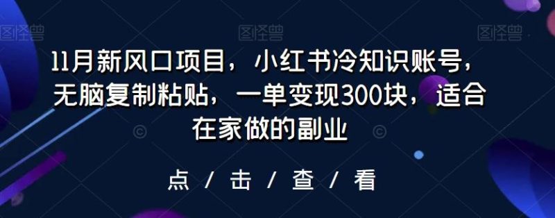 11月新风口项目，小红书冷知识账号，无脑复制粘贴，一单变现300块，适合在家做的副业-云创智库