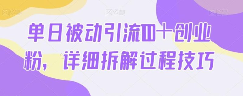 单日被动引流100＋创业粉，详细拆解过程技巧-云创智库