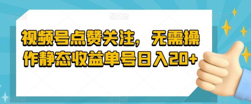 视频号点赞关注，无需操作静态收益单号日入20+-云创智库