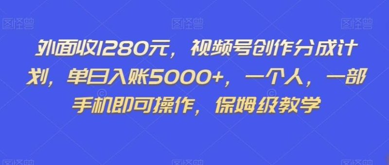 外面收1280元，视频号创作分成计划，单日入账5000+，一个人，一部手机即可操作，保姆级教学【揭秘】-云创智库