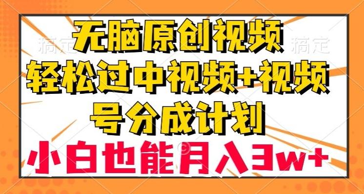 无脑原创视频，轻松过中视频+视频号分成计划，小白也能月入3w+【揭秘】-云创智库