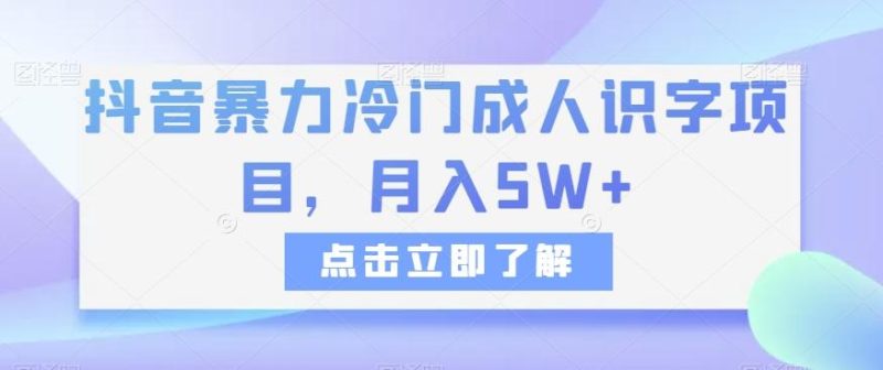 抖音暴力冷门成人识字项目，月入5W+【揭秘】-云创智库