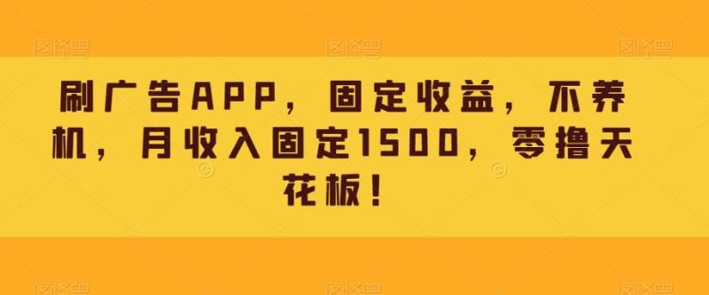 刷广告APP，固定收益，不养机，月收入固定1500，零撸天花板！-云创智库