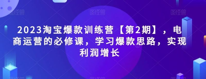 2023淘宝爆款训练营【第2期】，电商运营的必修课，学习爆款思路，实现利润增长-云创智库