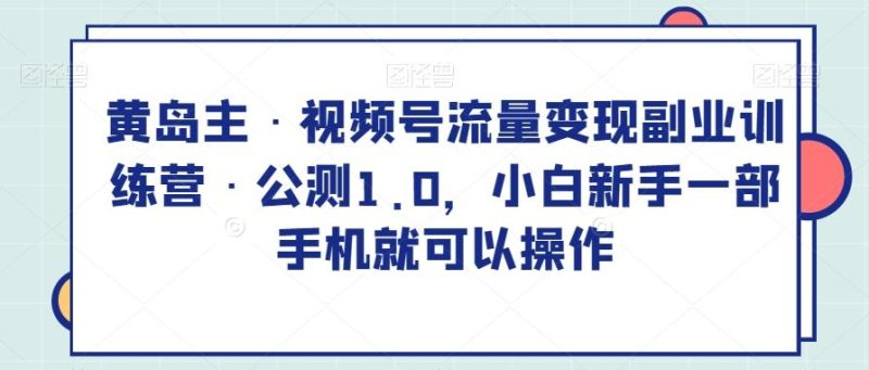 黄岛主·视频号流量变现副业训练营·公测1.0，小白新手一部手机就可以操作-云创智库