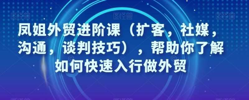 凤姐外贸进阶课（扩客，社媒，沟通，谈判技巧），帮助你了解如何快速入行做外贸-云创智库