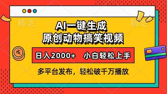 AI一键生成动物搞笑视频，多平台发布，轻松破千万播放，日入2000+，小…-云创智库