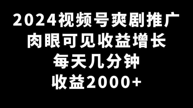 （9028期）2024视频号爽剧推广，肉眼可见的收益增长，每天几分钟收益2000+-云创智库