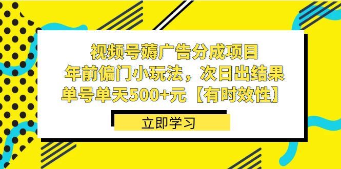 （8527期）视频号薅广告分成项目，年前偏门小玩法，次日出结果，单号单天500+元【…-云创智库