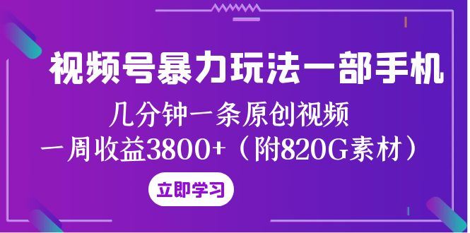 （8017期）视频号暴力玩法一部手机 几分钟一条原创视频 一周收益3800+（附820G素材）-云创智库