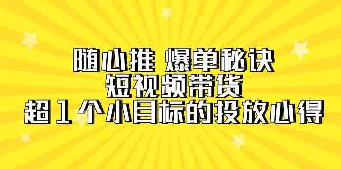 （9687期）随心推 爆单秘诀，短视频带货-超1个小目标的投放心得（7节视频课）-云创智库